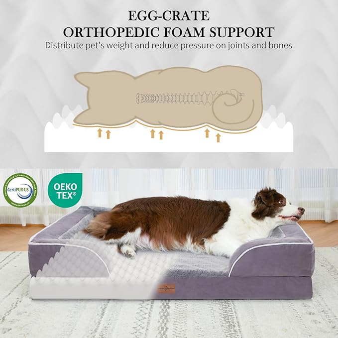 Comfort Expression Jumbo Dog Bed for Extra Large Dogs, Large Breed Waterproof Orthopedic Dog Bed, PV Washable Dogs Sofa Beds with Removable Cover & Non-Slip Bottom(Jumbo,Purple)