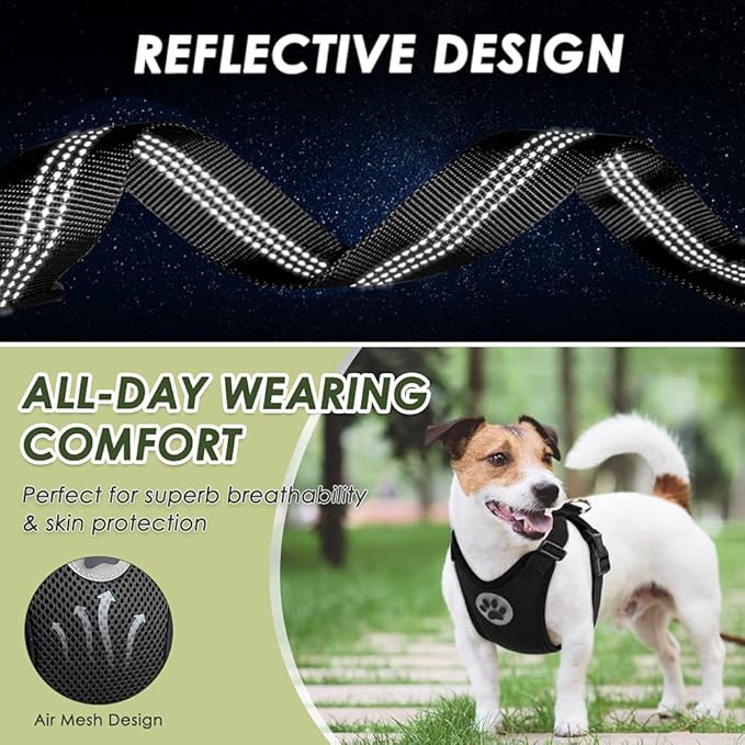 SlowTon Dog Seat Belt Harness for Car, Dog Car Harness Adjustable Mesh Breathable & Dog Seatbelt Safety Tether with Elastic Bungee for Small Medium Large Pets(Black, Double Clip, XXXS)