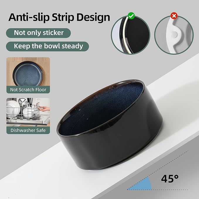 Ceramic Elevated Cat Food and Water Bowl, Kitty Bowl, Raised Cat Dish, Pet Feeder (5.1 in, 2 x Starry Sky + Stand)