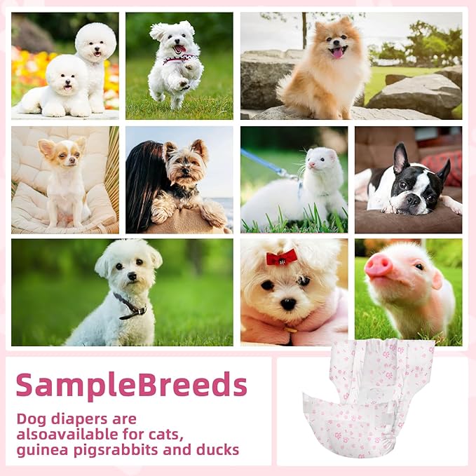 Disposable Dog Diapers Female 90 Count Doggie Diapers for Female Dogs (Waist 10-16.5 in S) Super Absorbent Small Doggie Diapers for Heat Excitable Urination or Incontinence - Pink