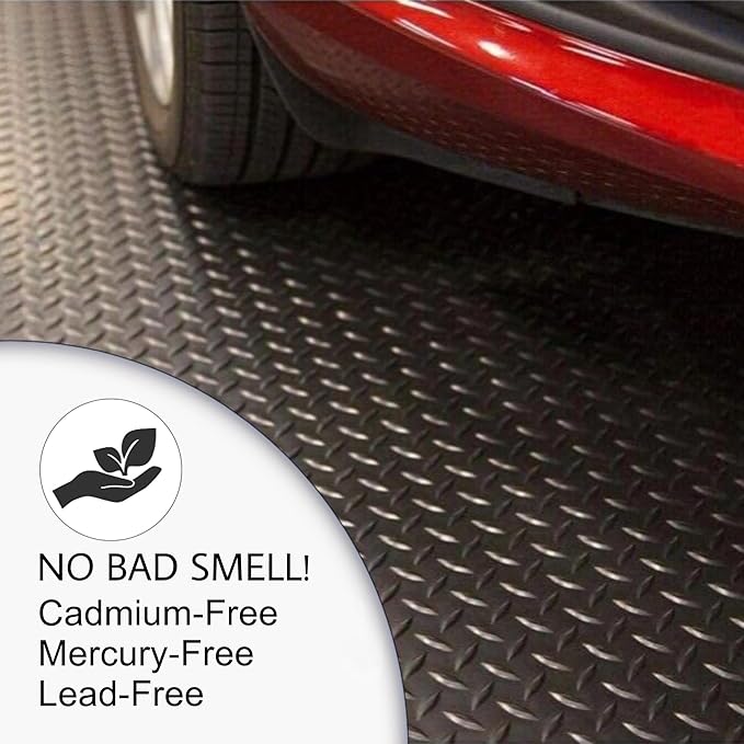 SEAL 4 x 6 Ft Premium Garage Floor Mat, Solid 2.8mm Thickened Black Commercial Grade Heavy Duty Parking Mat for Garage Floor, Golf Cart, Water/Stain Resistant Floor Runner (Embossed Diamond Plate)