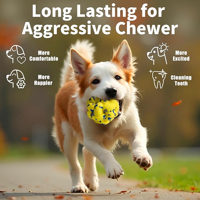Upgrade Dog Balls Interactive Toys for Aggressive Chewers, Indestructible Tennis Durable Bouncy for Fetch Game, Lightweight Floating, Yellow