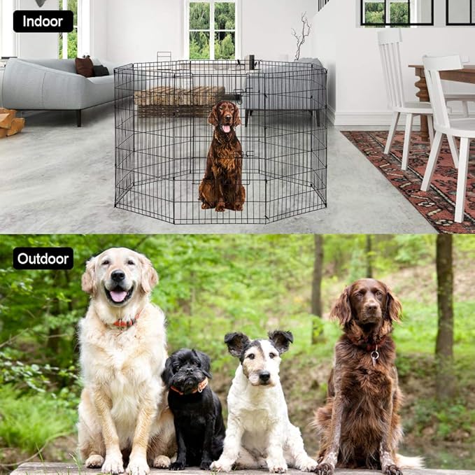 8-Panel Tall Dog Playpen Crate Fence Pet Kennel Play Pen Exercise Cage, 42-Inch, Black