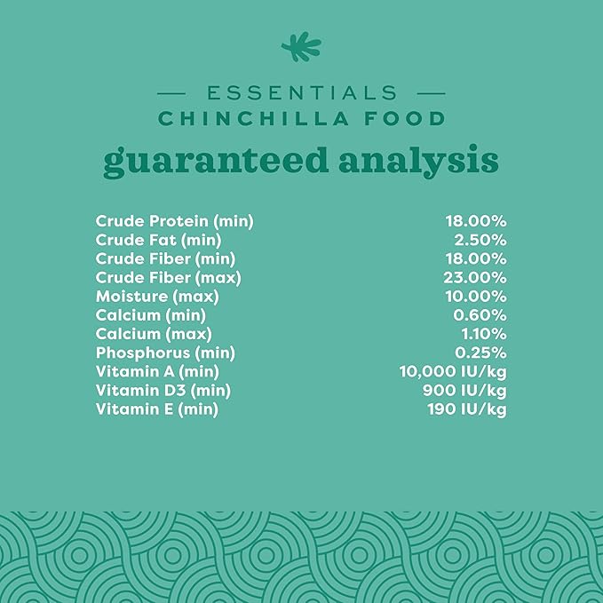 Oxbow Essentials Chinchilla Food, Made with Oxbow Alfalfa, Vitamin & Mineral Rich Food for Chinchillas, Small Animal Pet Pellets, Made in USA, High Fiber, 10 lb Bag