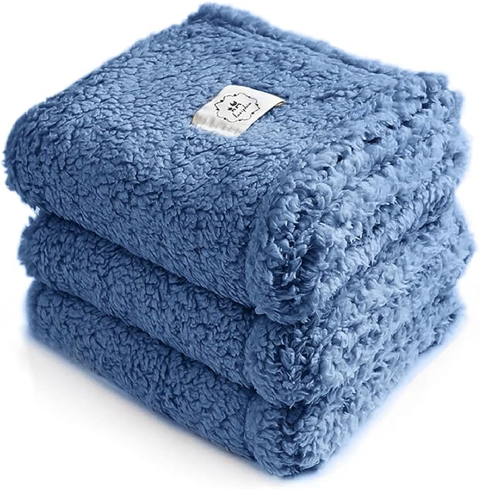 Luciphia 1 Pack 3 Calming Dog Blanket Fluffy Premium Fleece Pet Blankets Soft Sherpa Throw for Dogs Puppy Cat Haze Blue Large (41" x31")