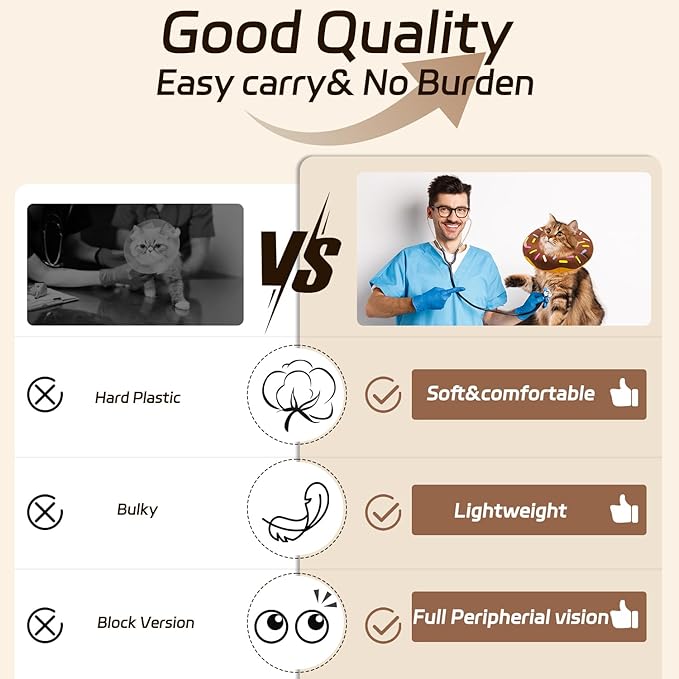 Cat Cone Collar Soft, Adjustable Cat Recovery Collar for Small Medium Large Cats, Cute Donut E Collar After Surgery, Elizabethan Cones for Cats Kittens After Surgery(Donut Brown, Large)