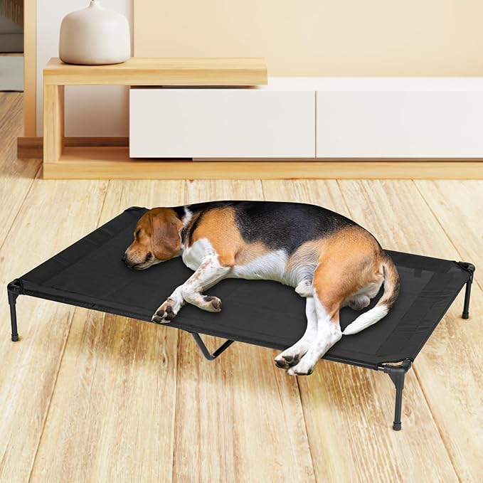 Elevated Dog Bed for Outdoor, Medium Raised Dog Cot with Washable Mesh, Cooling Pet Cot Chew Proof for Outside Camping, 32"x25" Brown