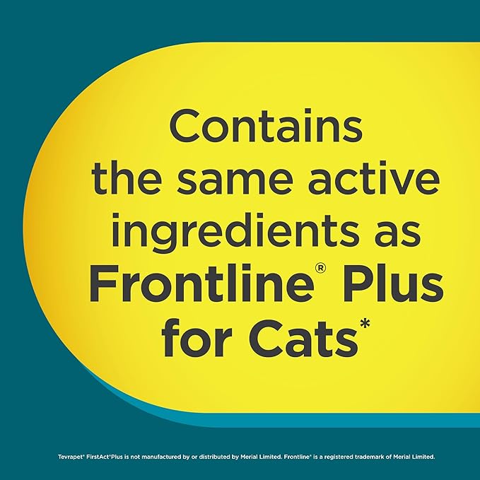 TevraPet FirstAct Plus Flea and Tick Prevention for Cats Over 1.5lbs, 6 Monthly Doses, Topical Drops
