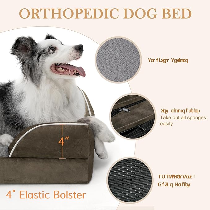 Comfort Expression Large Dog Beds Waterproof Orthopedic Foam Dog Sofa Beds Comfy Pet Bed with Washable Removable Cover & Non-Slip Bottom(Large,Dark Green)