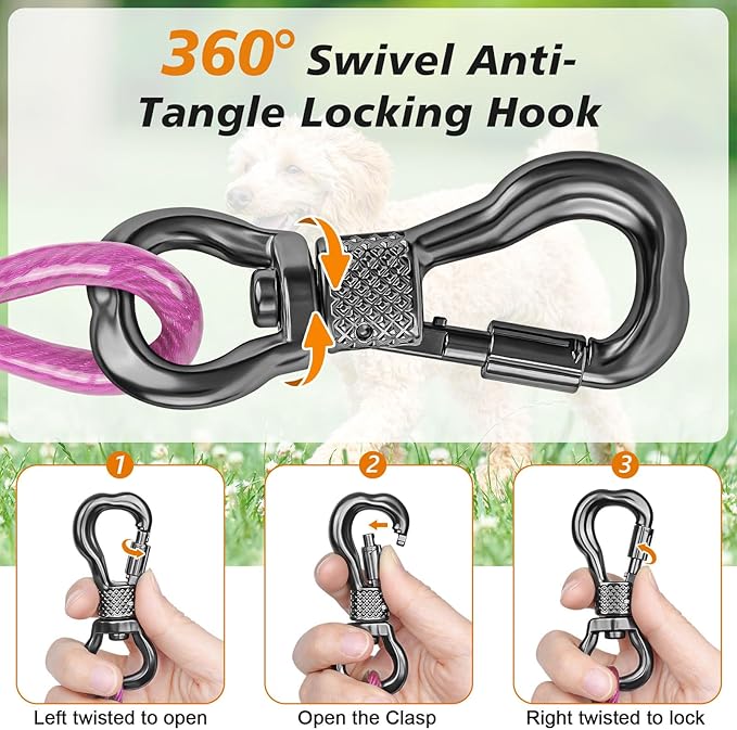 Tresbro 50 FT Dog Tie Out Cable with Spring, Shock Absorbing Tether Chains for Outside Aavilable in 10/15/20/25/30/40/50/70/100/120 FT, Heavy Duty Leads for Yard for Medium & Large Dogs Up to 500 LBS