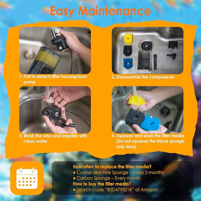 Submersible Aquarium Filter 3-Stage Fish Filter for Fish Tank, Turtle Filter Fish Tank Filter with Aeration & Dual Water Outlet, Turtle Tank Filter Pump for 10-40 GAL Aquariums