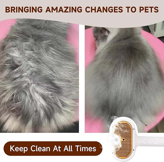 Pet Steam Brush for Dog & Cat – 3-in-1 Spray Hair Removal Comb – Steam for Shedding & Grooming – Water Brush for Long & Short Haired Pets – Spritz Defur Comb