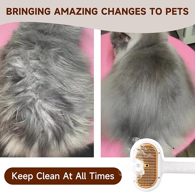 Cat Steam Brush, Pet Steam Brush for Cat & Dog, Mist Spray Comb, Spritz Defur Tool, Water Grooming Kit, Dog Hair Removal Steam Cleaner with Release Button-Contains 2*shampoo