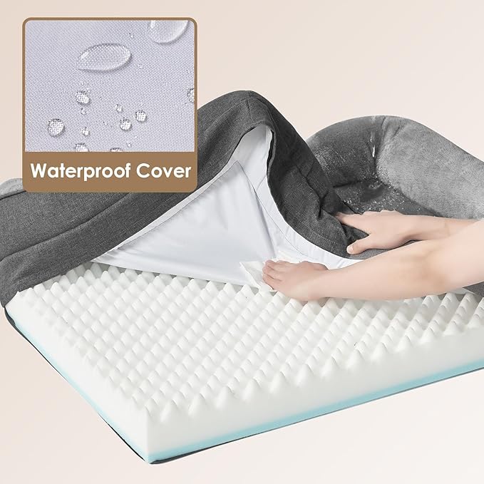 EHEYCIGA Memory Foam Dog Bed for Medium Size, Orthopedic Dog Sofa with Sides and Waterproof Liner, Washable Bolster Pet Couch with Removable Cover, 35x22x6.5 Inch, Grey