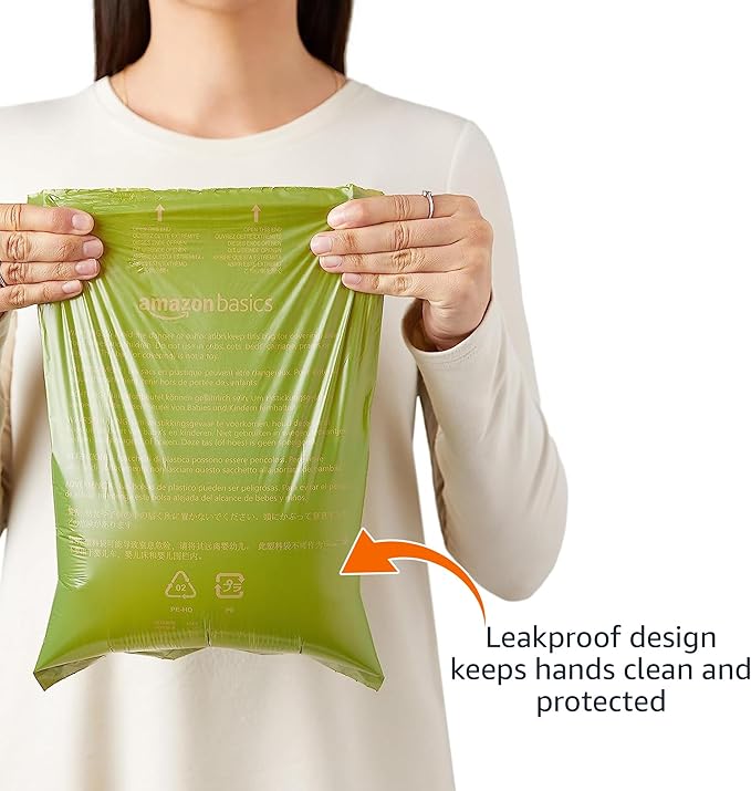 Amazon Basics Dog Poop Bags with Dispenser, 810 Count, Enhanced for Guaranteed Leakproof, Lavender Scented, Includes Leash Clip