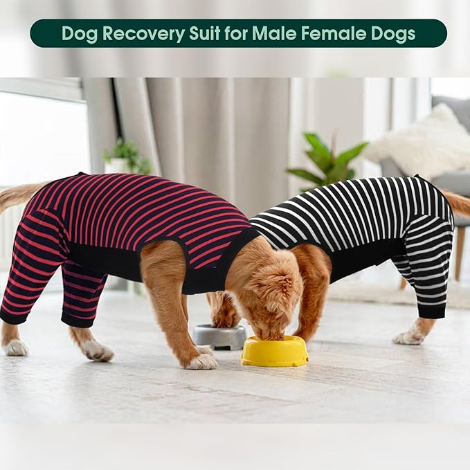 Kuoser Dog Recovery Suit, Anti Licking Dogs Rear Leg Sleeve, Abdominal Dog Surgical Suit with Pants Cover Protect Wounds, Dogs Elbow Protector Soft Pet Surgery Onesie Cone Alternative, Red 4XL