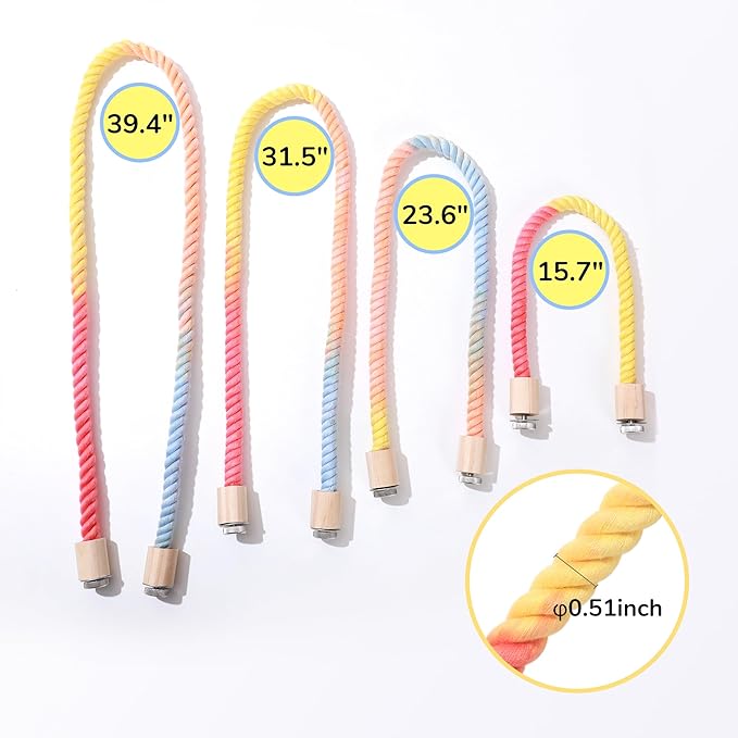 Multi-Color Rope Bird Perch Toys for Parrot Cage Stand, Climbing Swing Accessories for Cockatiel, Parakeets, Budgies, Lovebirds, Conures, Finches - 31.5 inch