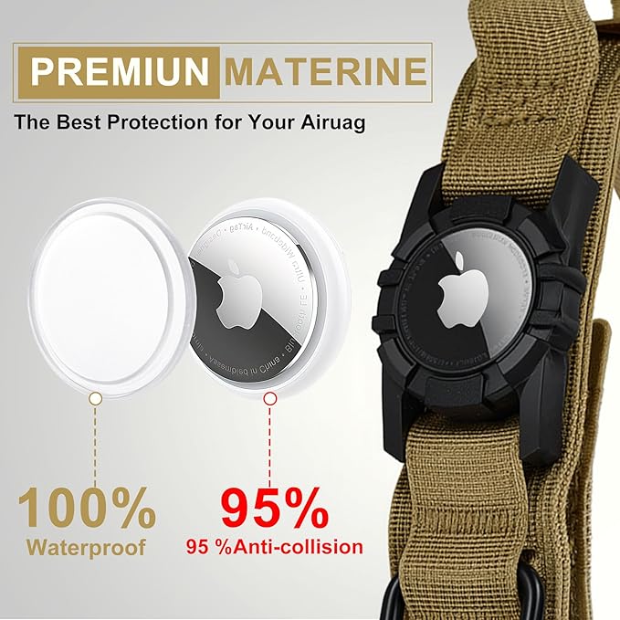 Tactical AirTag Dog Collar - Heavy Duty, Adjustable GPS Collar Compatible with Apple AirTag, with Holder & Control Handle for Medium/Large Dogs [ Brown, M ]