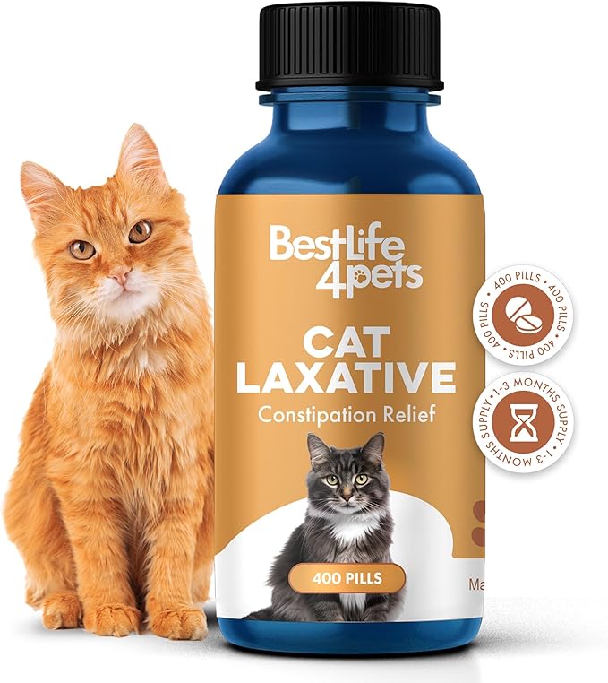 Cat Laxative Constipation Relief, Natural Cat Stool Softener Remedy for Irregular Bowel Movements Without Feline Diarrhea, Supports Feline Digestion & Gas Pain Relief, 400 Odorless, Tasteless Pills