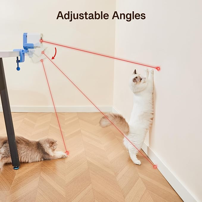 Potaroma Truly Random Cat Laser Toys, No Knock-Over Clamp, Automatic Chargeable Interactive Kitten Toy Indoor Exercise for All Breeds, Light Blue White