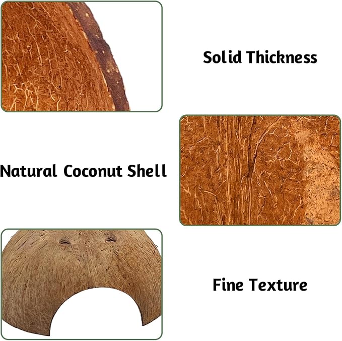 PINVNBY 6 PCS Natural Coconut Reptile Hideouts Lizard, Coco Hut Hermit Crab Hut Aquarium Fish Hide Cave for Small Reptile Crested Gecko Leopard Gecko Spider Snail Climber Toys