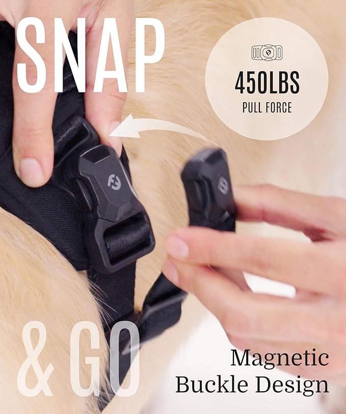 2025 New Edition, Fei & Eve MagEase Dog Harness - 3-Second Magnetic Buckles | 3-Point No-Pull Control | Heavy-Duty 900D Nylon | Dual Safety Handles | Breathable Mesh | Adjustable Fit | Large, Pink