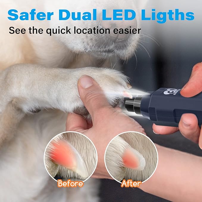 Casfuy 6-Speed Dog Nail Grinder - Newest Enhanced Pet Nail Grinder Super Quiet Rechargeable Electric Dog Nail Trimmer Painless Paws Grooming & Smoothing Tool for Large Medium Small Dogs (Blue)