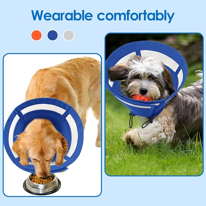 SAWMONG Soft Cone for Dogs, Dog Cones for Medium Dogs, Adjustable Pet Recovery Collar to Stop Licking, Comfy Elizabeth E-Collar for Dogs After Surgery Alternative (M,Blue)