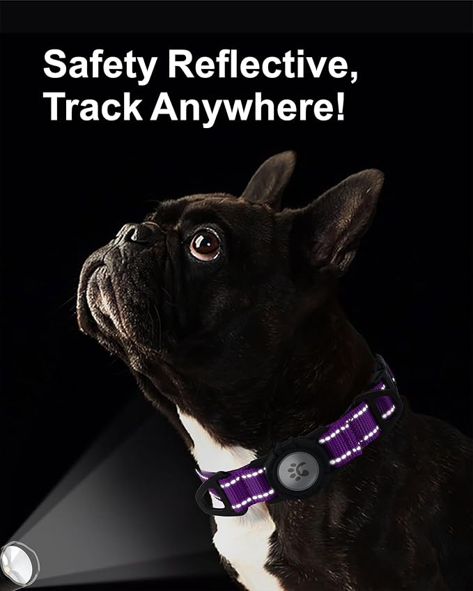 TagME Airtag Dog Collar,Waterproof Reflective Pet Collar with Airtag Holder,Soft Padded and Double D-Rings for Small Dogs,Purple