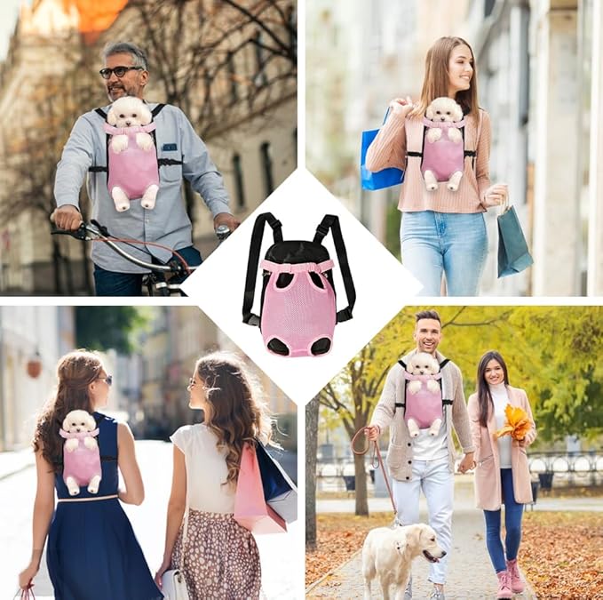 FEimaX Dog Carrier Backpack Pet Legs Out Front Cat Travel Bag, Adjustable Puppy Backpacks Carriers Hands-Free for Small Medium Dogs Cats Hiking Traveling Camping Daily Walking (X-Large, Pink)