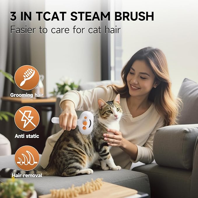 Pet Steam Brush for Dogs & Cats – 3-in-1 Grooming Spray Comb, Mist Massage & Defur Function, Water Spritz Deshedding Tool for Long/Short Hair, Indoor Pets