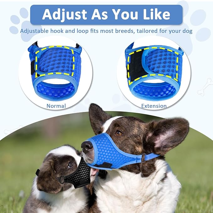 LUCKYPAW Soft Muzzle for Small Medium Sized Dogs, Dog Muzzle to Prevent Biting Chewing, Adjustable Breathable Mouth Guard for Grooming Walking Training(Blue, XS)