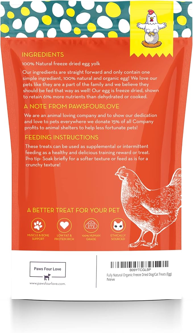 Organic Freeze Dried Dog & Cat Treats - Single Ingredient, Grain Free Food Toppers for Healthy Pets, No Fillers or Preservatives (1 Bag, Egg)