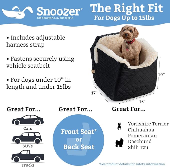 Snoozer Dog Car Seat: Lookout I Dog Booster Car Seat for Dogs Small 5-15 lbs, Size: Small, Fabric: Stone Diamond, Pet Booster to Alleviate Motion Sickness for Dogs, Removable Machine Washable Cover