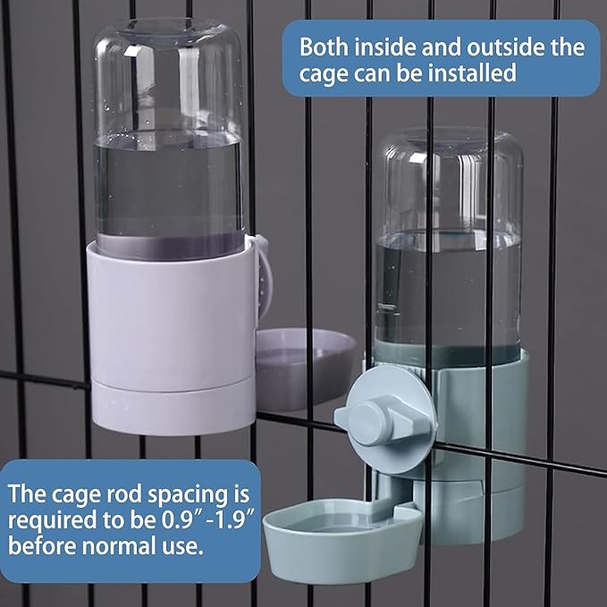 kathson 2Pcs Rabbit Water Bottle 17 OZ Bunny Hanging Water Fountain Automatic Guinea Pig Water Dispenser No Leak Drinking Feeder for Bunny Chinchilla Hamsters Cat Dog Small Animals(Grey)