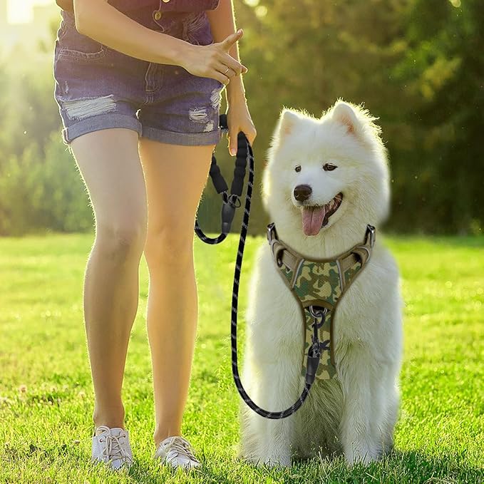 BARKBAY Dog Harness No Pull with ID Tag Pocket - Heavy Duty, Reflective, Easy Control for Large Dogs(Camo,L)