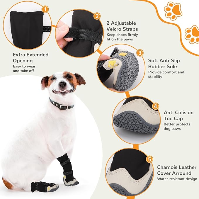 Dog Shoes for Large Small Medium Dogs, Dog Snow Boots Winter, Dog Booties and Paw Protectors to Prevent Licking, Anti-Slip Dog Shoes with Reflective for Hot Pavement,Hardwood Floors, Hiking (Size 8)
