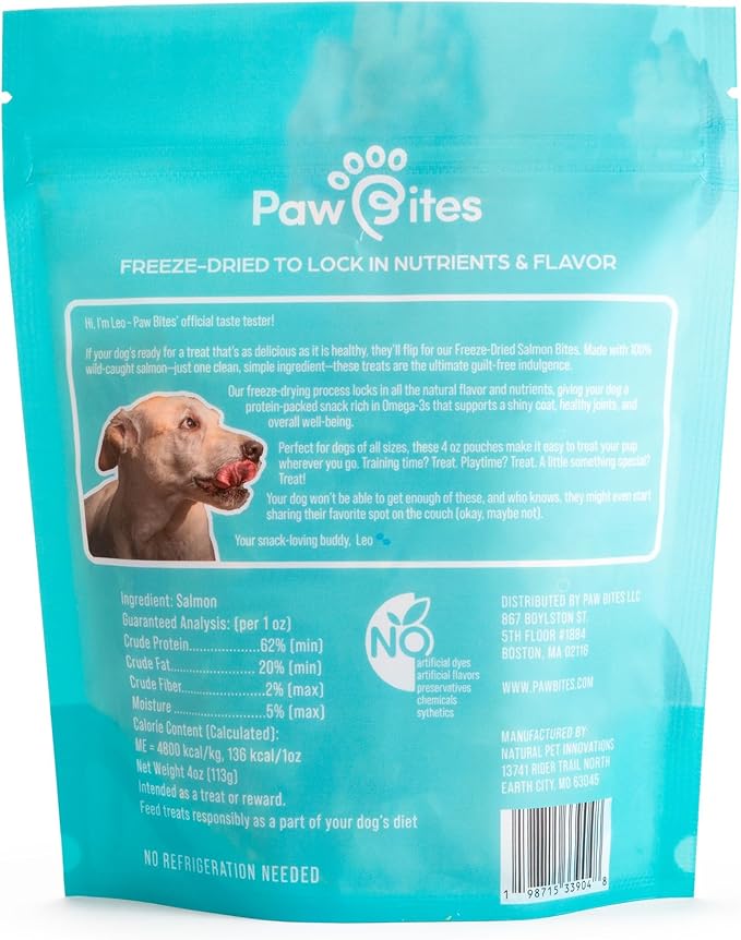 Freeze Dried Dog Treats - Wild Caught Salmon - Dog Food Dry Snacks - with Protein & Omega 3s - for All Breeds & Sizes - No Artificial Flavors & Dyes, No Preservatives - 1 Pouch, 4 oz