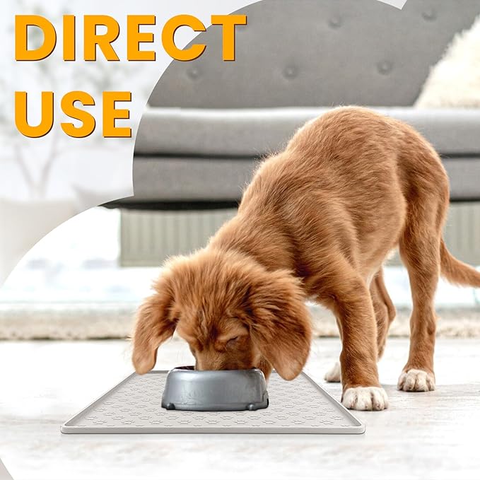 Ptlom Dog Food Mat Anti-Slip Bowl Mats for Food and Water, Waterproof Silicone Pet Placemat with High Raised Edges, Non-Slip Puppy Feeding Tray for Small, Medium Large Cats Dogs, Cream, 11.8"x11.8"