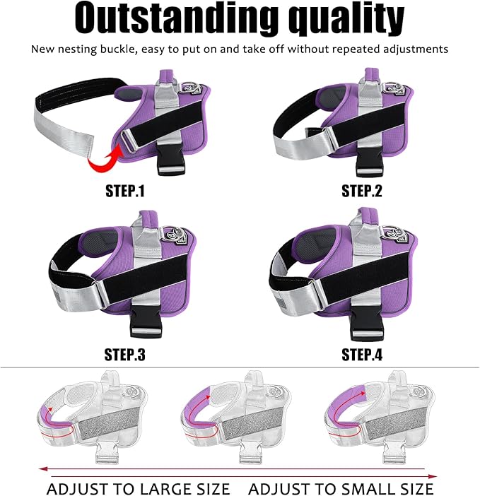 Bolux Dog Harness, No-Pull Reflective Dog Vest, Breathable Adjustable Pet Harness with Handle for Outdoor Walking - No More Pulling, Tugging or Choking (Lavender, Large (Pack of 1))