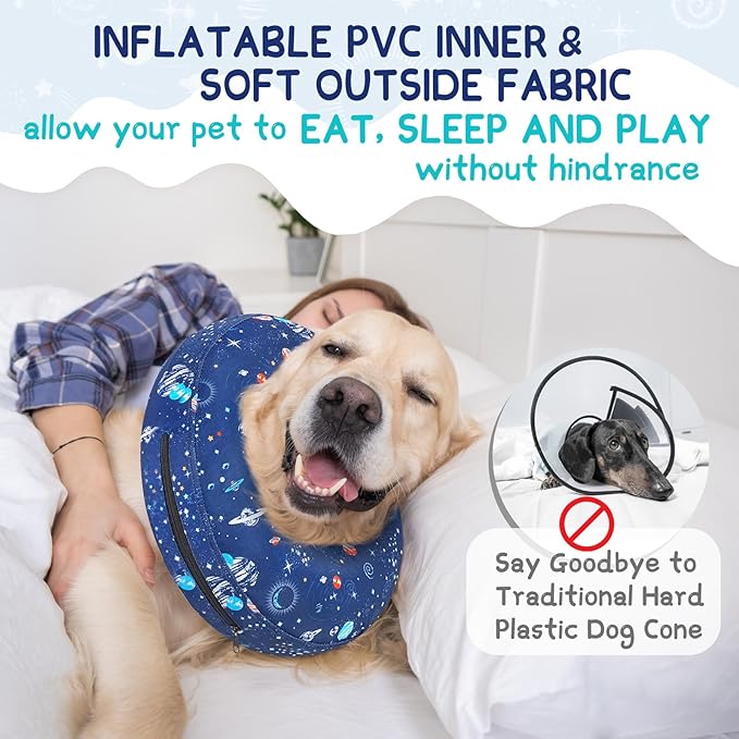 Supet Inflatable Dog Cone Collar for Small Dogs Puppies Cats, Soft Dog Cone Alternative After Surgery for Puppies Cats to Stop Licking