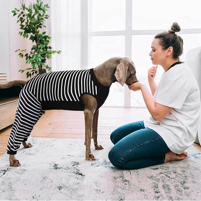 Kuoser Dog Recovery Suit, Anti Licking Dogs Rear Leg Sleeve, Abdominal Dog Surgical Suit with Pants Cover Protect Wounds, Dogs Elbow Protector Soft Pet Surgery Onesie Cone Alternative, Black 2XL