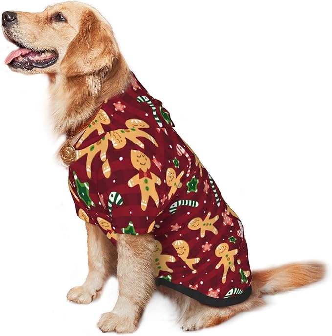 Christmas with Gingerbread Men, Candies Hoodie,Christmas Cosplay Dog Clothes with Pocket and Hat Winter Clothes Sweaters Large