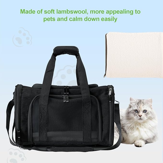 Roaringkitty Travel in Style: Portable Pet Carrier for Small Pets up to 15 Lbs- Airline Approved, Collapsible & Comfortable cat/Puppy Soft Sided Bag (Black)