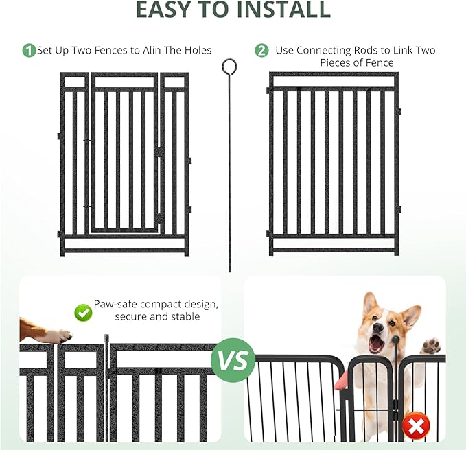 Dog Fence Outdoor Indoor, 40" Inch Height 32 Panels Dog Playpen for Large/Medium/Small Dogs Metal Dog Pen for Yard Camping and RV | Black-Silver