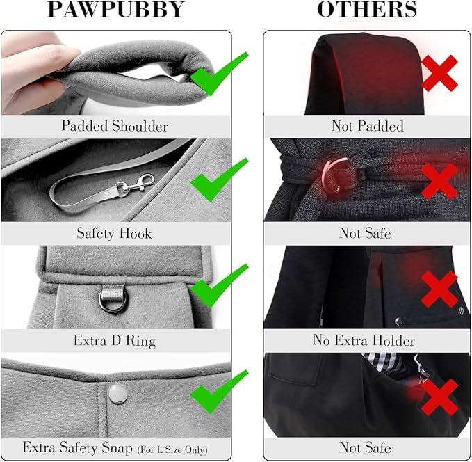 Dog & Cat Carrier Sling, Adjustable Soft Padded Shoulder Puppy Carrier, Hands-Free Dog Carrier Bag with Double Safety Buckles Premium Material for Outdoor Travel (Light Gray, M)