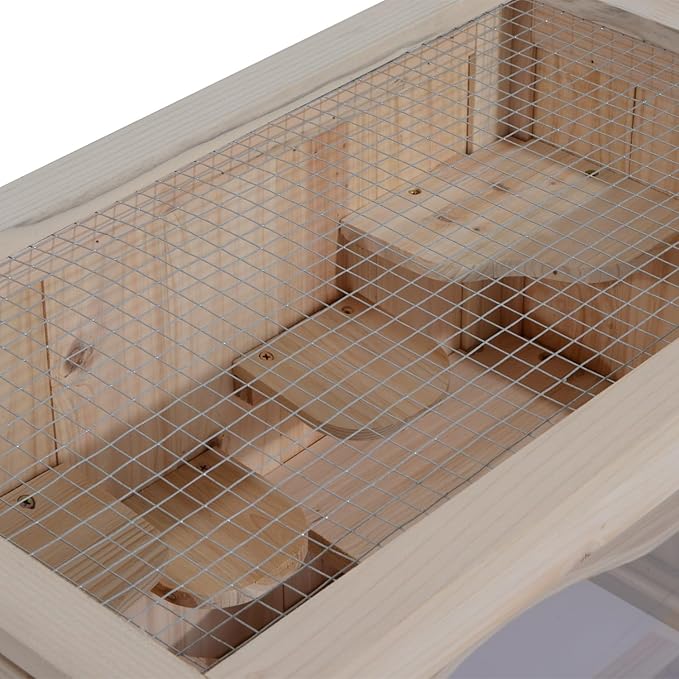 PawHut 2-Level Hamster Cage Mice and Rat House, Small Animal Habitat for Chinchillas with Openable Top, Front Door, Shelf and Ladder, Natural