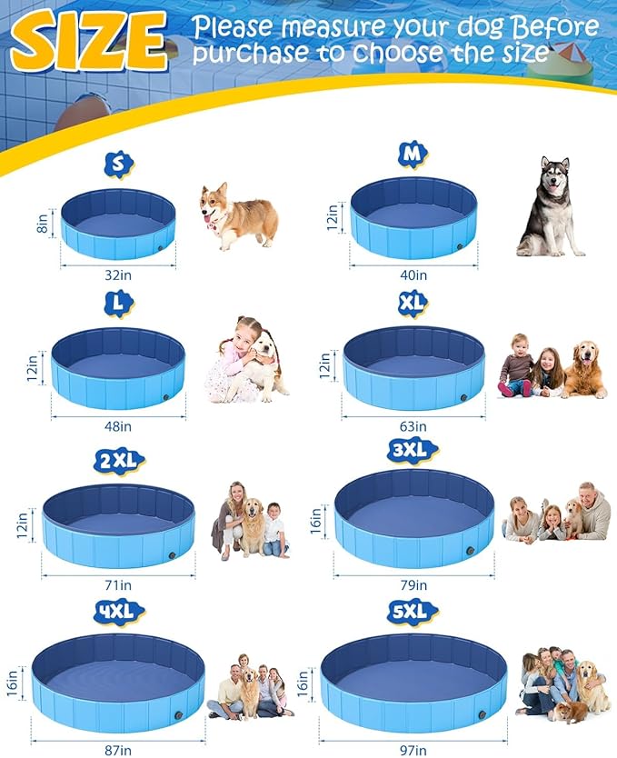 YSJILIDE Foldable Dog Pool, Portable PVC Dog Pet Swimming Pool, Collapsible Plastic Dog Bath for for Large Medium Small Dogs & Kids (XXXXL-97 Blue)