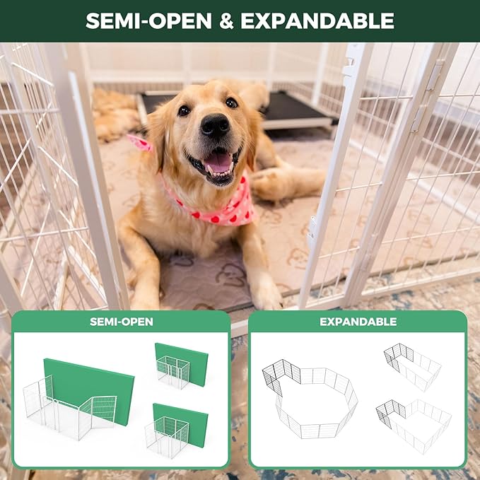 FXW Homeplus Unleashed Indoor Dog Playpen - Stress-Free and Safe Play, Heavy Duty 45 Inch 8 Wire Panels Dog Pen for Large Dogs, White│Patented