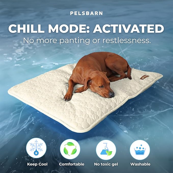 Dog Cooling Mat- Ice Silk Summer Comfort, Self Cooling, Non-Slip Dog Pad, Durable & Washable, Mat for Large Dogs 65x95 cm, Support Shelter Dogs with Every Purchase (Beige)